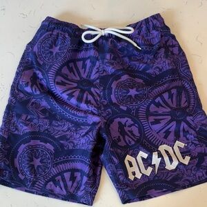 AC/DC Purple Patterned Swim Shorts with White Logo